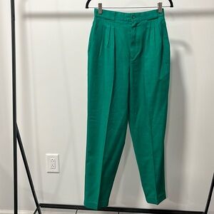 ALEX REED vintage green pants, high waisted, made in USA, size 10.